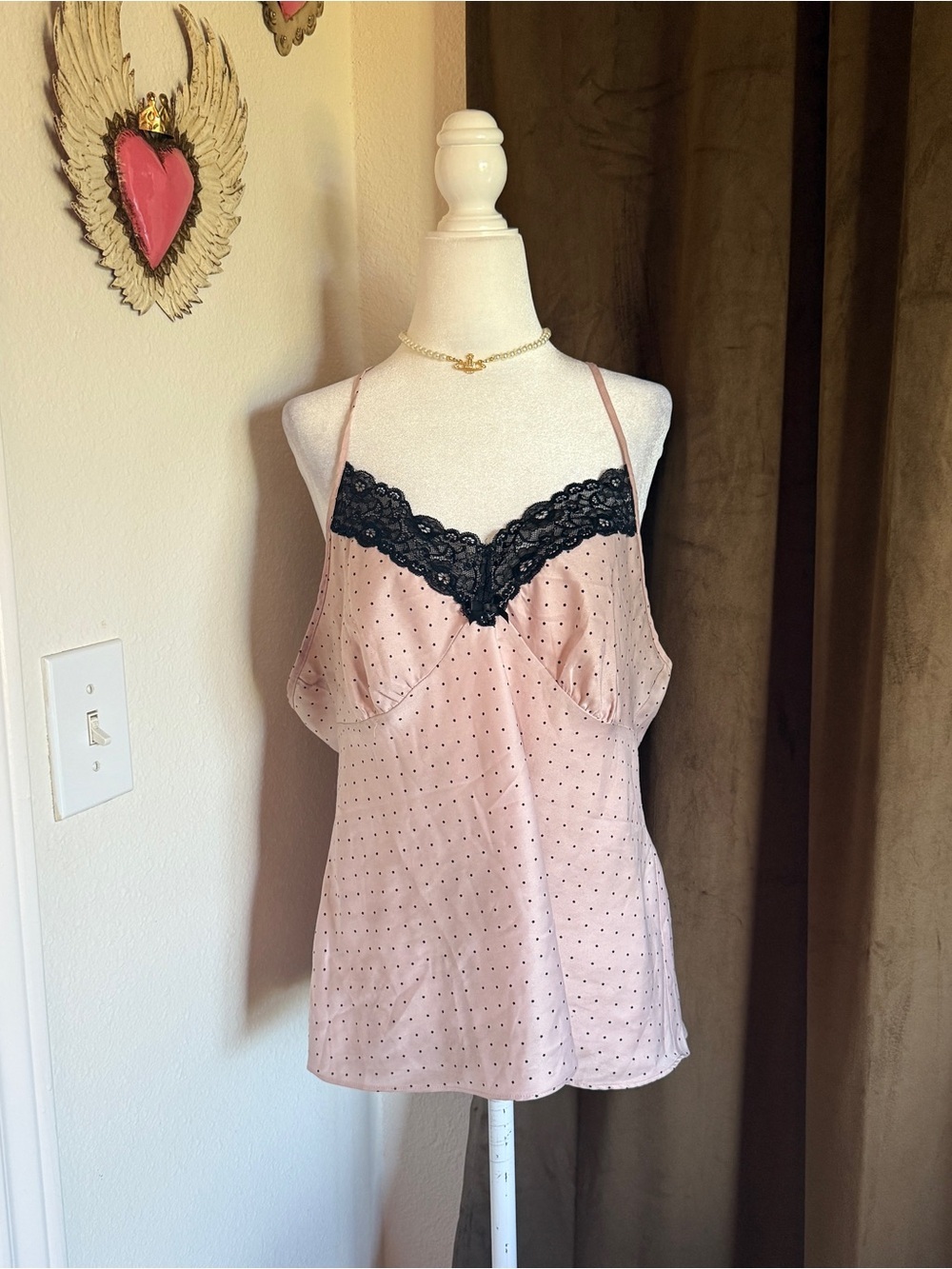 Ambrielle Pink and Black Lace Camisole